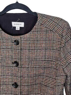 Evereve Ellie Plaid Wool Blend Collarless Cropped Blazer - Size S - NWOT
